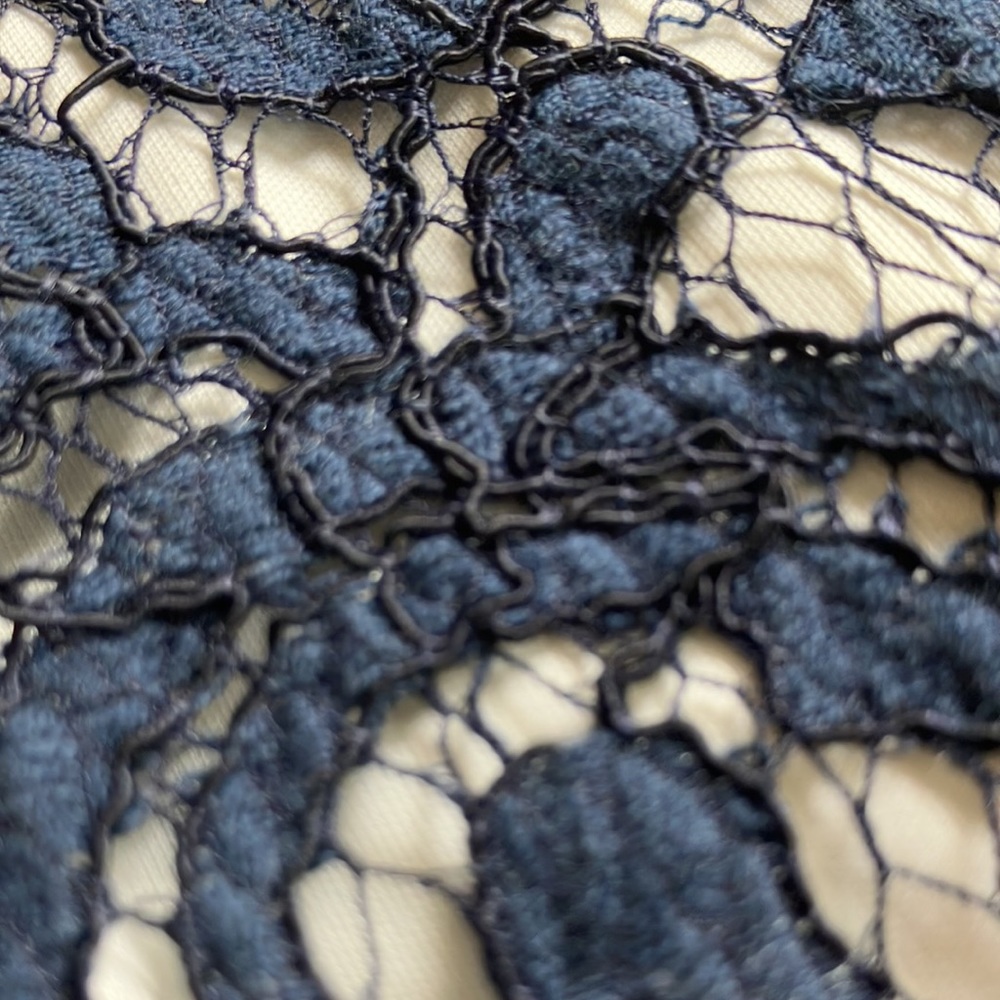 Vintage Tadashi Shoji Formal Mesh Illusion Neckline Sleeveless Blue Lace Dress 4 - Picture 15 of 15